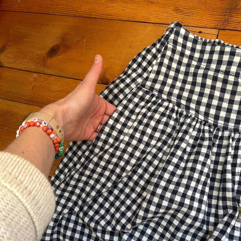 Gingham Button-Front Midi Skirt - Blue/White - Picture 3 of 7